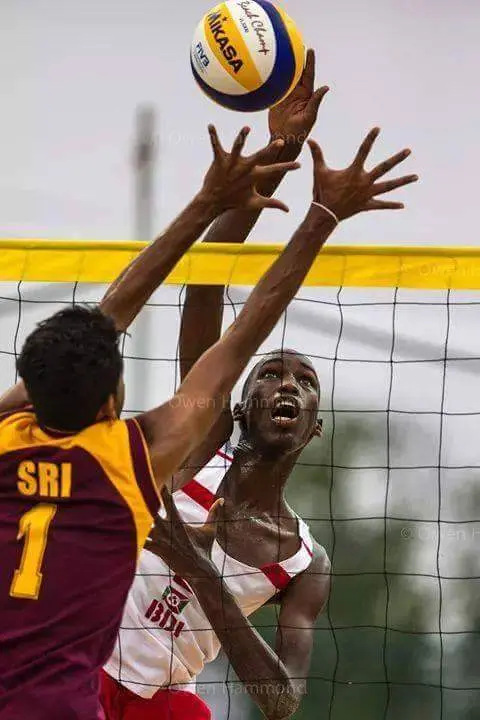 Isuru Madhushan competing in beach volleyball at the Youth Olympic Games
